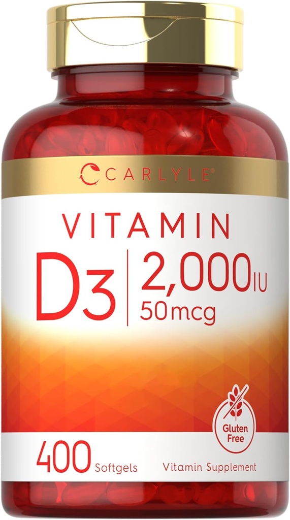 Carlyle Vitamin D3 2000IU Softgels | 400 Kont | Non-GMO, Gluten Free Formula | 50 mcg | Vitamin D Supplement