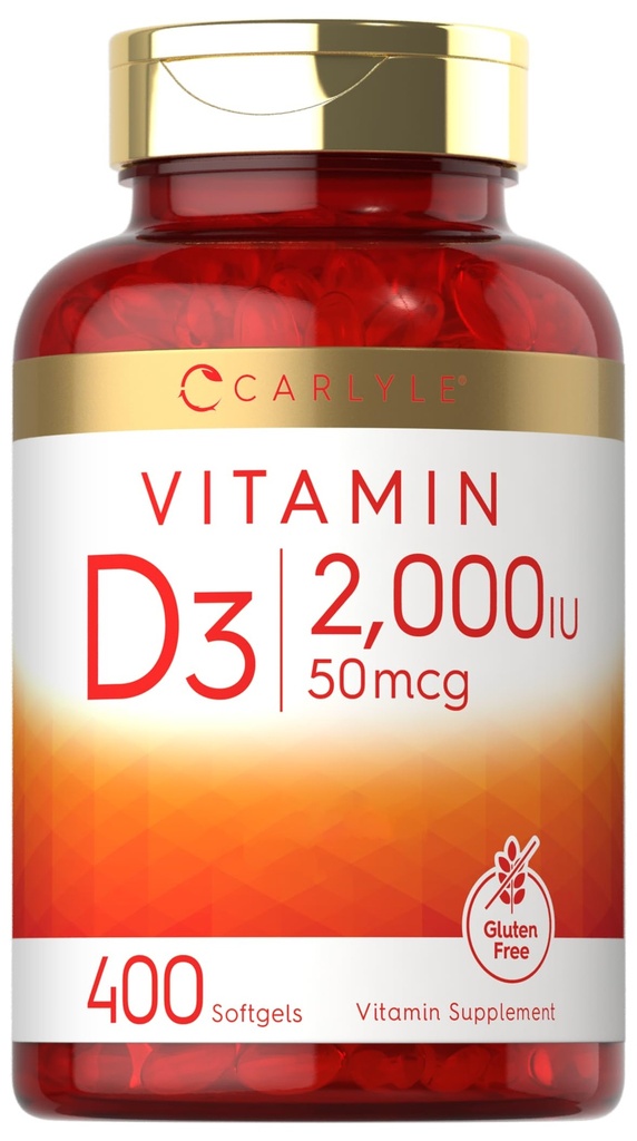 Carlyle Vitamin D3 2000IU Softgels | 400 Kont | Non-GMO, Gluten Free Formula | 50 mcg | Vitamin D Supplement