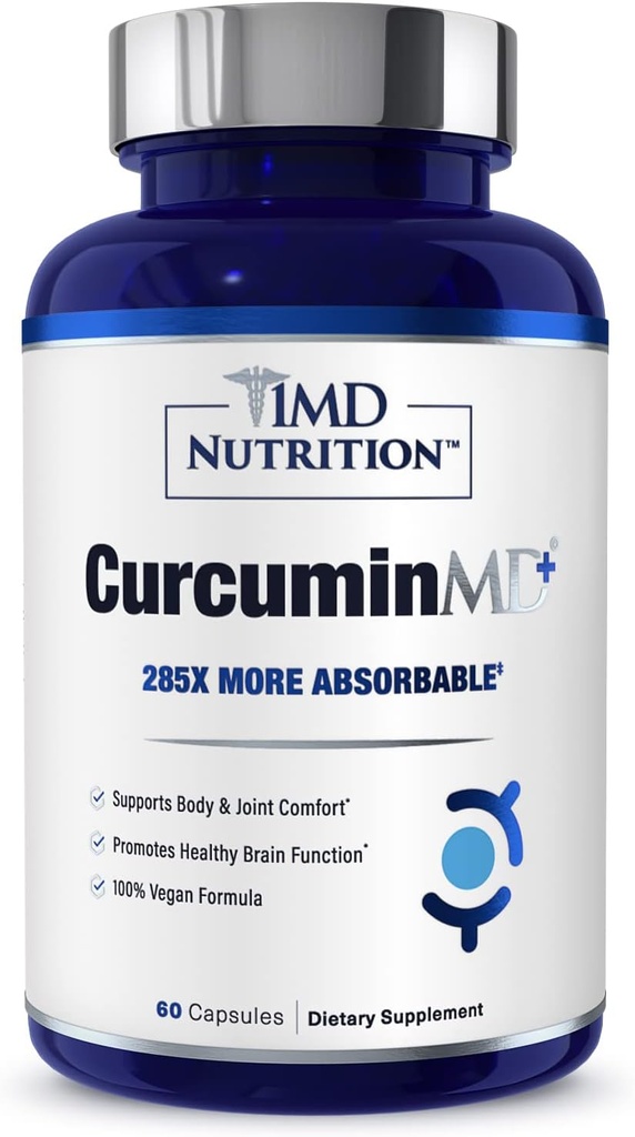 1MD Beslenme CurcuminMD Plus - Turmeric Curcumin with Boswellia Serrata - 285x More Absorbable | Ortak Stiffness, Muscle Recovery, and Mood Support | 60 Capsules