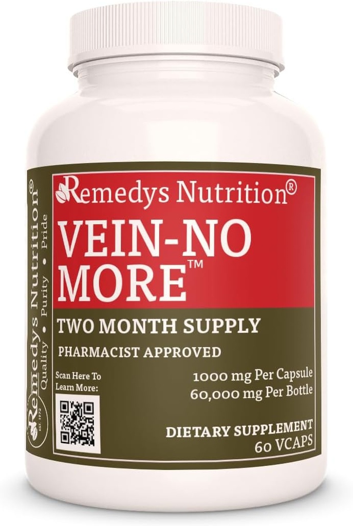Remedy'nin Beslenme Vein No More | 1000 mg, 60 Vegan Capsules Herbal Diyetsel Supplement | İki Ay Supply