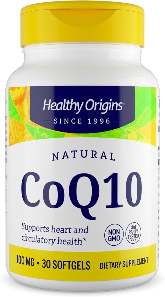 Healthy Origins® CoQ10 100 mg – Φυσικό Trans-ισομερές Ubiquinone – Yeast Fermented, υποστηρίζει την υγεία της καρδιάς και την κυτταρική ενέργεια - μη-GMO 30 Softgels