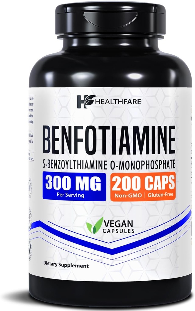 Healthfare Benfotimin 300 mg | 200 Veg Capsules | Gelişen Aborpsiyon | Destekler Genel Sağlık | Artan Biyoavailability