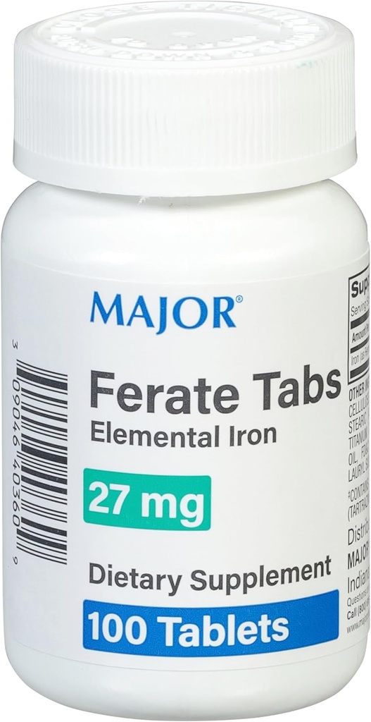 Büyük 27 mg Ferate Tabs - Ferrous Gluconate Elemental Iron Diyeter Supplement - 100 Count (1 Pack)