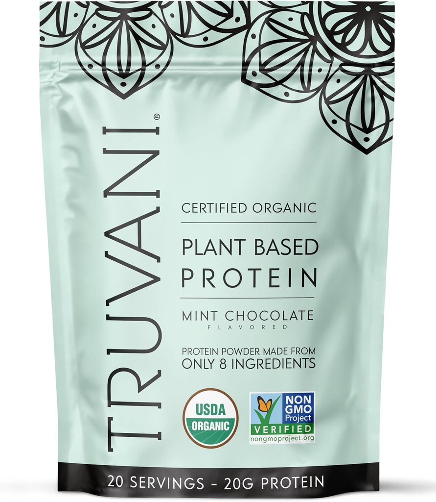 Truvani Vegan Pea Protein Toz | 20g Organik Plant-Based Protein | Keto | Gluten & Dairy Free | Low Carb | No Eklenme Şeker | Mint Chocolate | 20 Hizmet |