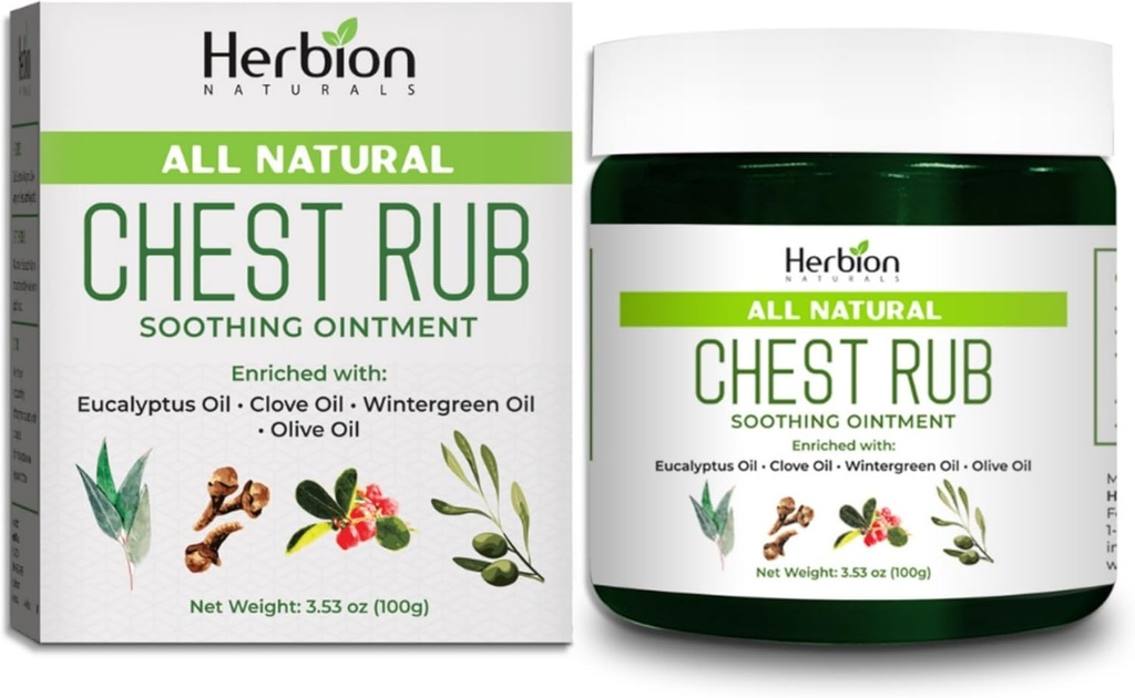 HERBION Naturals Chest Rub - Soothing Ointment with Soothing Vapors for Yetişkinler & Çocuklar 2+ - Relieves Cough, Cold, Nasal & Chest Congestion - The Muscle & Common Aches (3.53 Oz)