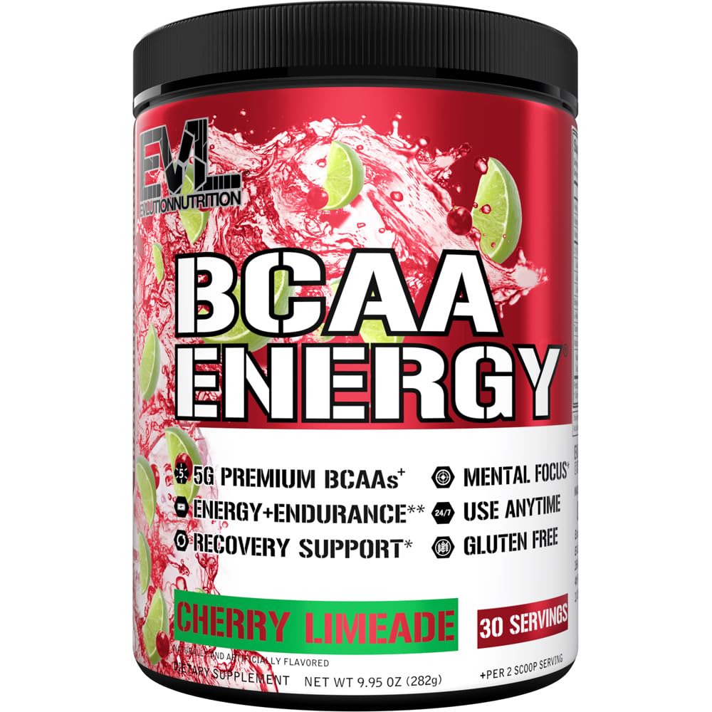 EVL BCAAs Amino Asits Toz - BCAA Enerji Pre Workout Toz Kas Kurtarma Lean Büyüme ve Endurance - Rehydating Post Workout Recovery Drink with Natural Caffeine - Cherry Limeade