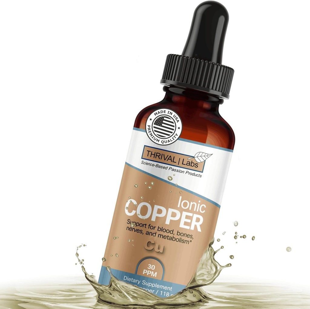 Ionic Copper Drops (30 PPM) – Saç, Skin, Nails & Bone Health için Saf Sıvı Supplement - Enerji, Wellness & Ortak Destek - 4oz (Glass Dropper Şişe)