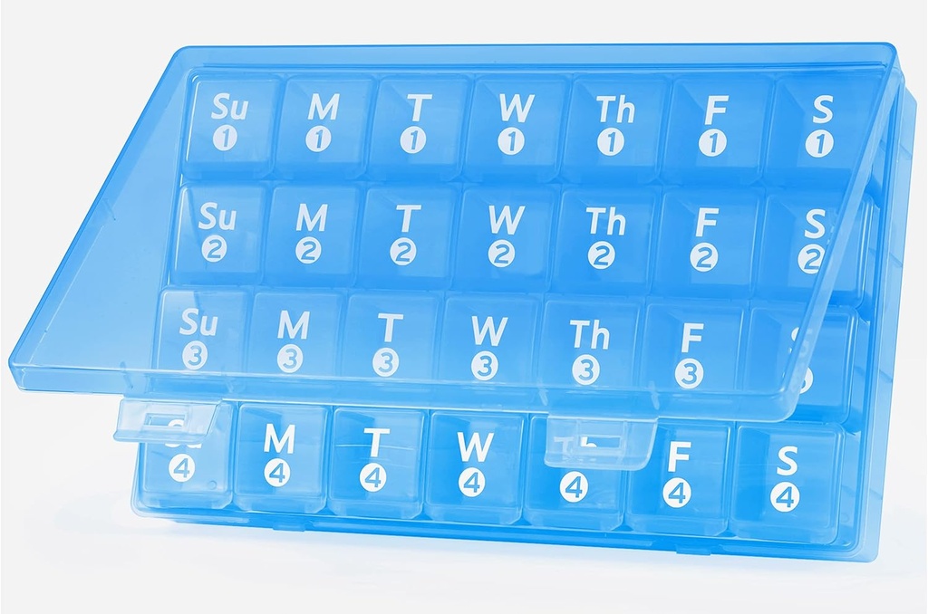 Büyük Aylık Pill Organizer, 28 Günlük Pill Box 1 Gün Bir Gün, 4 Hafta Bir Ay Pill Vaka Konteyneri, Seyahat Dostu Tıp Vitaminleri, Balık Yağları, Tamamlar