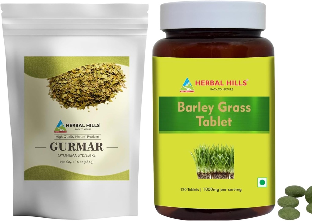 HERBAL HILLS Gurmar Tea Toz ve Barley Grass Tabletleri 2 Combo