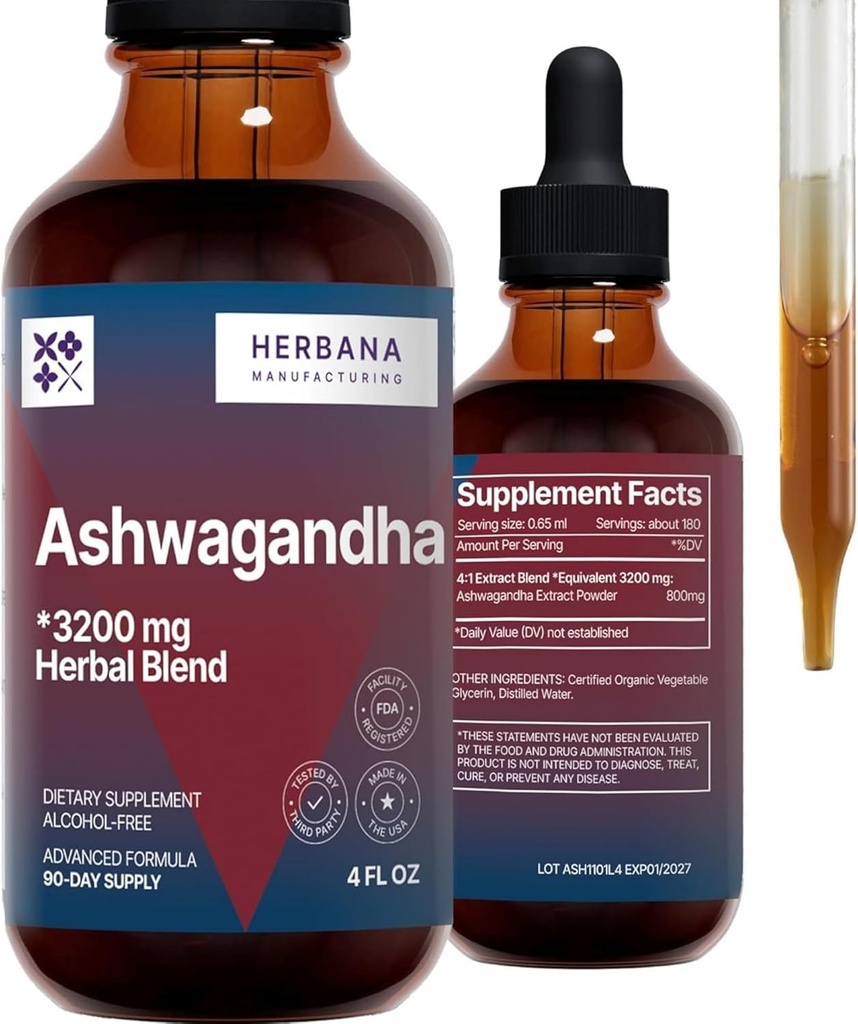 HERBANA ΚΑΤΑΣΚΕΥΑΣΤΙΚΗ Ashwagandha εκχύλισμα υγρών σταγόνων - Βάμμα αποκατάστασης μυών - Withania Somnifera σταγόνες - υψηλή ισχύς