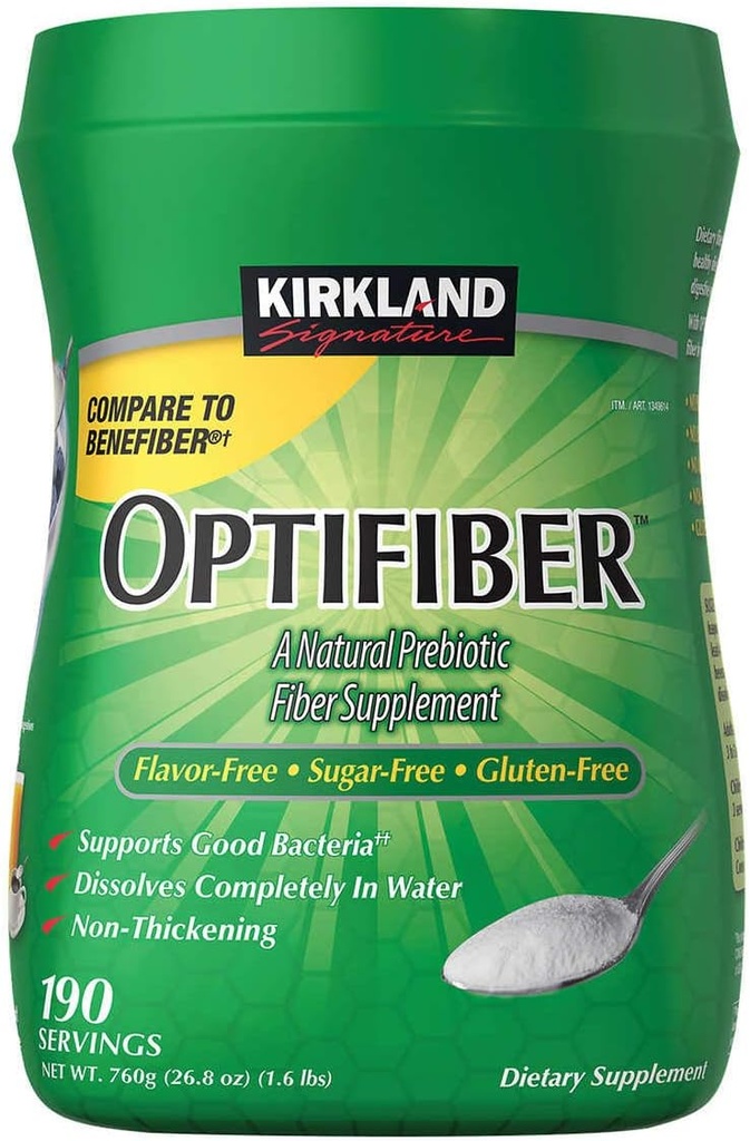 KIRKLAND Signature OPTIFIBER, Powder, Sugar Free Favor Free Gluten Free Non Thickening, NET WT. 760g/26.8 oz (1.6 lbs) (190 Servings)