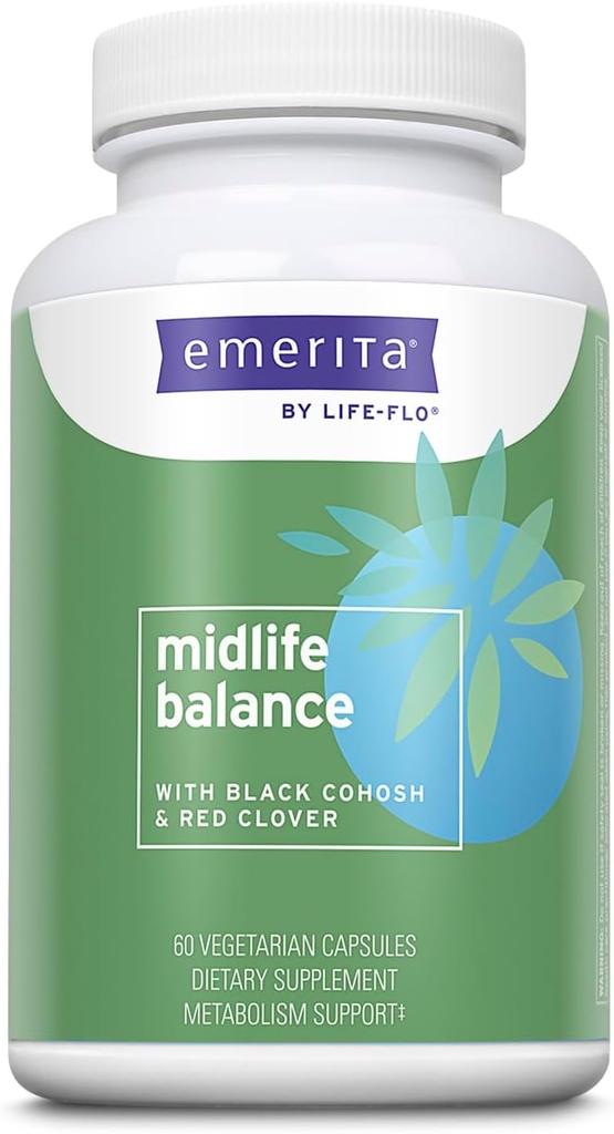 Life-flo Midlife Balance tarafından Emerita, Kadınlar için Menopause Supplements, Black Cohosh ve Red Clover ile Sağlıklı Denge Desteği, 60 Günlük Garanti, Hayvanlara Test Edilme, 30 Hizmet, 60 VegCaps