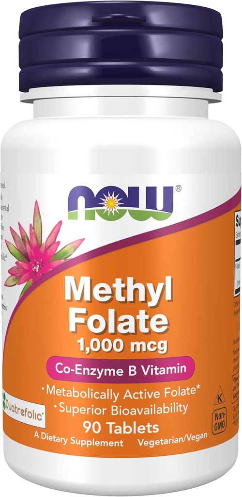 Şimdi Gıdalar Tamamlar, Metil Folate 1.000 mcg, Metabolically Active Folate*, Co-Enzyme B Vitamini, 90 Tabletler