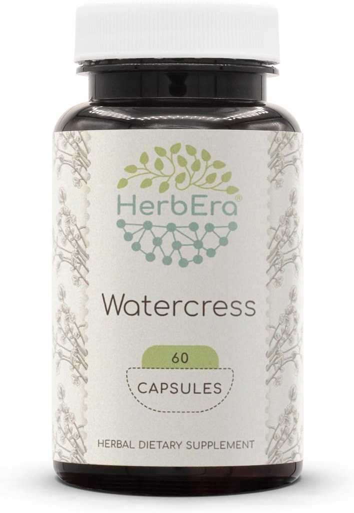 HerbEra Watercress 60 Capsules, 800 mg, Mekanik Sıvı Durağı Doğal Sucress (Nasturtium Officinale) herb (60 Capsules)
