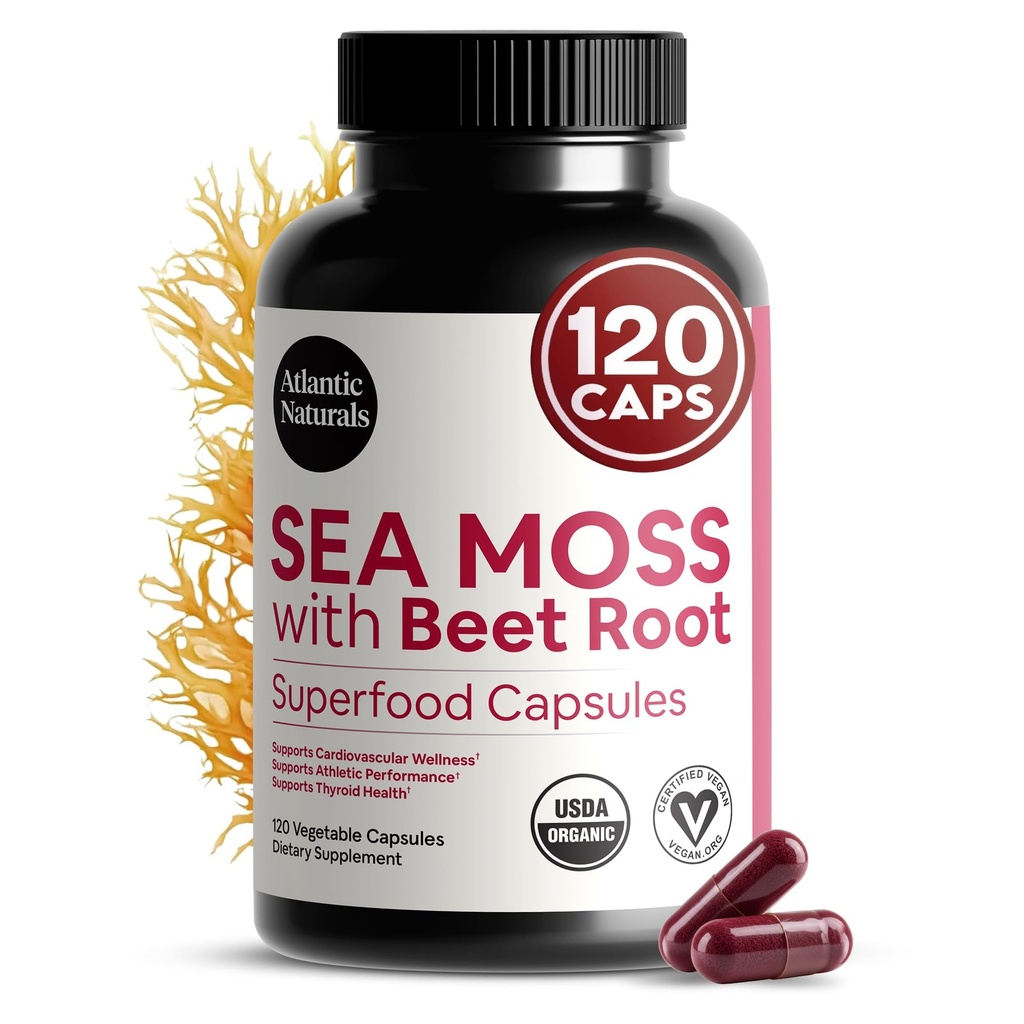 Atlantic Naturals Sea Moss, Beet Root Capsules - Premium Quality Multivitamin Supplement - Sea Moss Superfood to Support Immune Health, Blood Flow, Joint Health & Athletic Performance - 120 ctt
