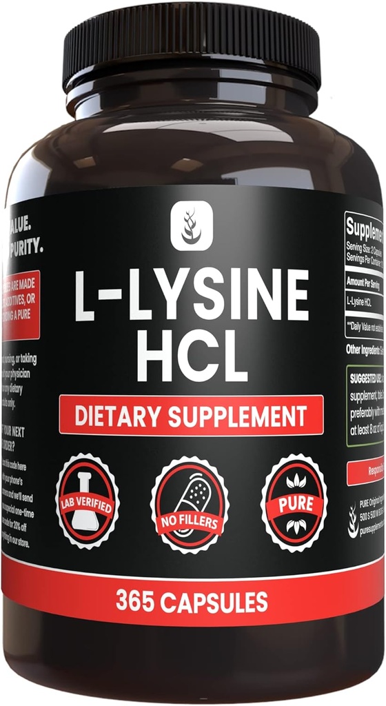 PURE ORIGINAL INGREDIENTS L-Lysine HCl (365 Capsules) Hiçbir Magnezyum Or Rice Fillers, Her Zaman Saf, Lab