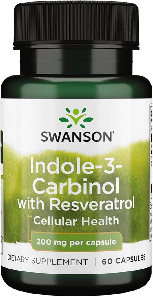 Swanson Indole-3-Carbinol with Resveratrol - I3C Supplement Proting Cellular Protection - Natural Supplement to help maintain Health Hormon Balance - (60 Capsules, 200 mg each)