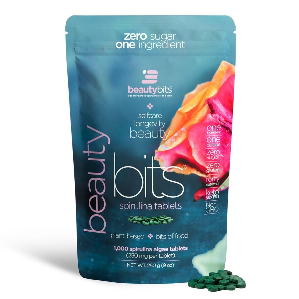 BEAUTYbits - Organik Spirulina Tabletleri - Algae Superfood - Collagen, protein, Chlorophyll - Saç, Nails, & Skin Care - Vegan, Keto, Gluten Free - Self Care - Skincare Beauty Armağan - 1000 Tablet Bag