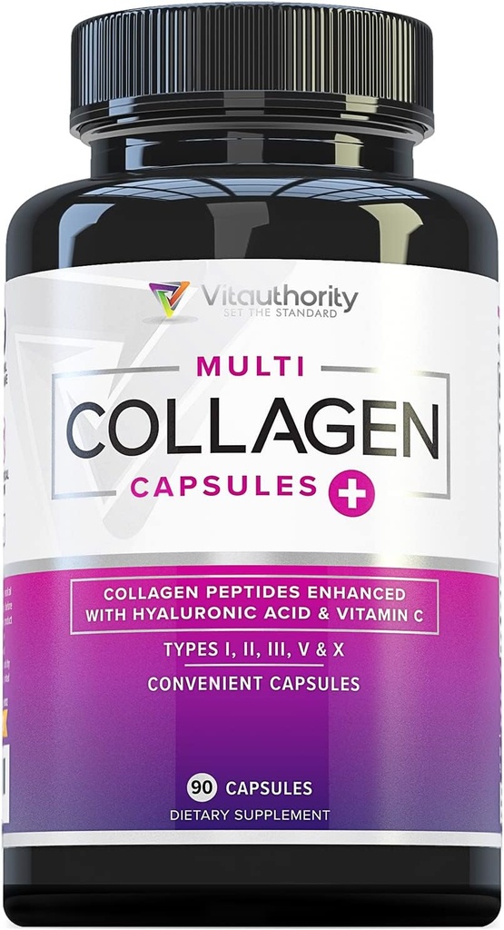 Kadınlar için Multi Collagen Capsule Capsules - Tip I II III V & X Plus Vitamin C & Hyaluronic Asit for Beautiful Hair Skin and Nails - 30 Servisler