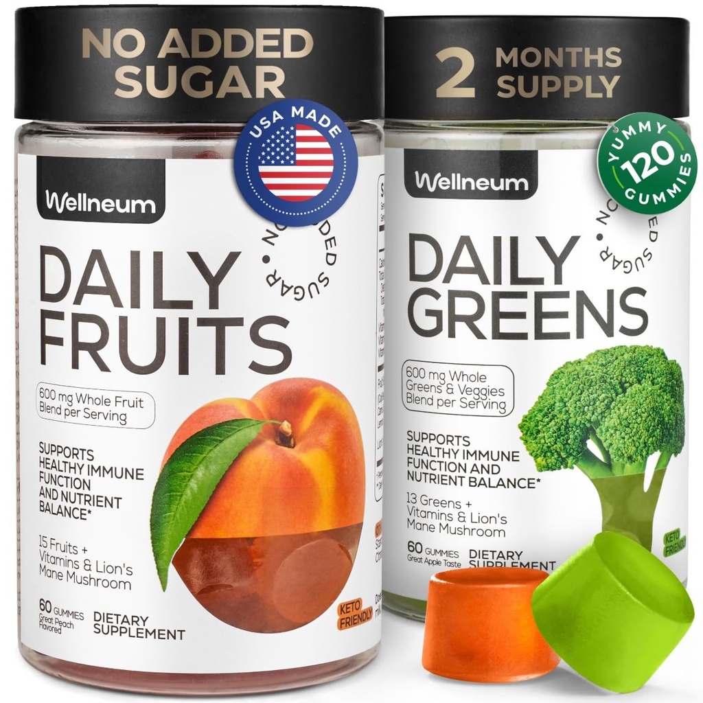 Yetişkinler için Super Greens Gummies 120 Adet (2 Pack) - Günlük Yeşiller Sağlık, Enerji, Nutrient Balance - 600 Mg Meyveler Ölüyor, 600 Mg Veggies