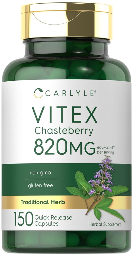 Carlyle Vitex Chasteberry Supplement | 820 mg | 150 Capsules | Vitex Agnus-Castus Kadınlar için Meyve | Gluten Ücretsiz