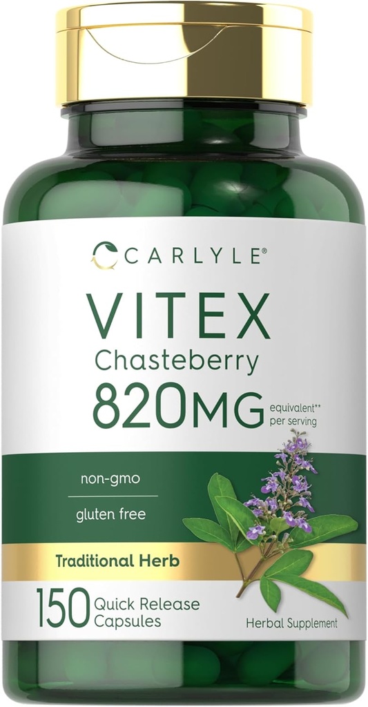 Carlyle Vitex Chasteberry Supplement | 820 mg | 150 Capsules | Vitex Agnus-Castus Kadınlar için Meyve | Gluten Ücretsiz