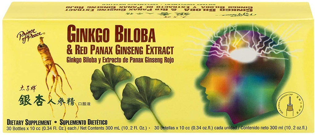 Barış Prensi Ginkgo Biloba ve Red Panax Ginsengi,30 şişeler 0.34 oz