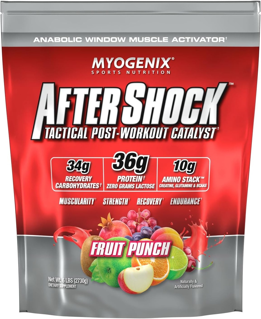 Myogenix Aftershock Post Workout — Muscle Growth Whey Protein Powder — Speeds Up Muscle Growth and Recovery — Supports Joint Health and Replenishes Glycogen — Fruit Punch, 6 lbs