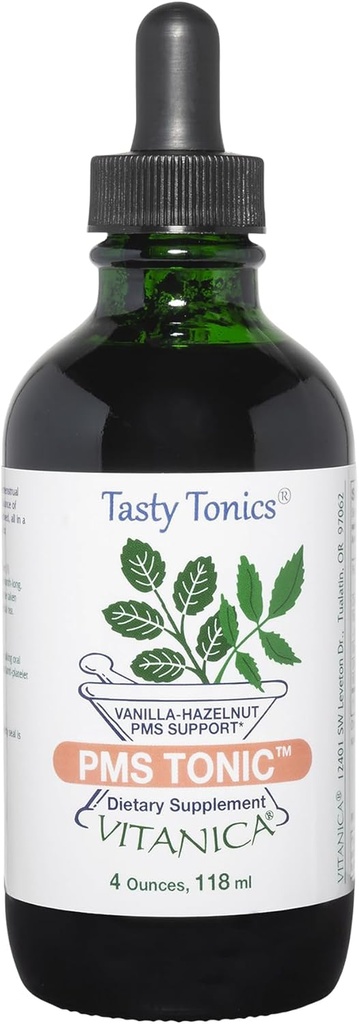 Vitanica PMS Tonic, Premenstrual Support and Relief, Saint Johns Wort, Dong Quai, Chaste Tree Berry, Wild Yam ve Daha Fazla, Vegan, 4 Ounce