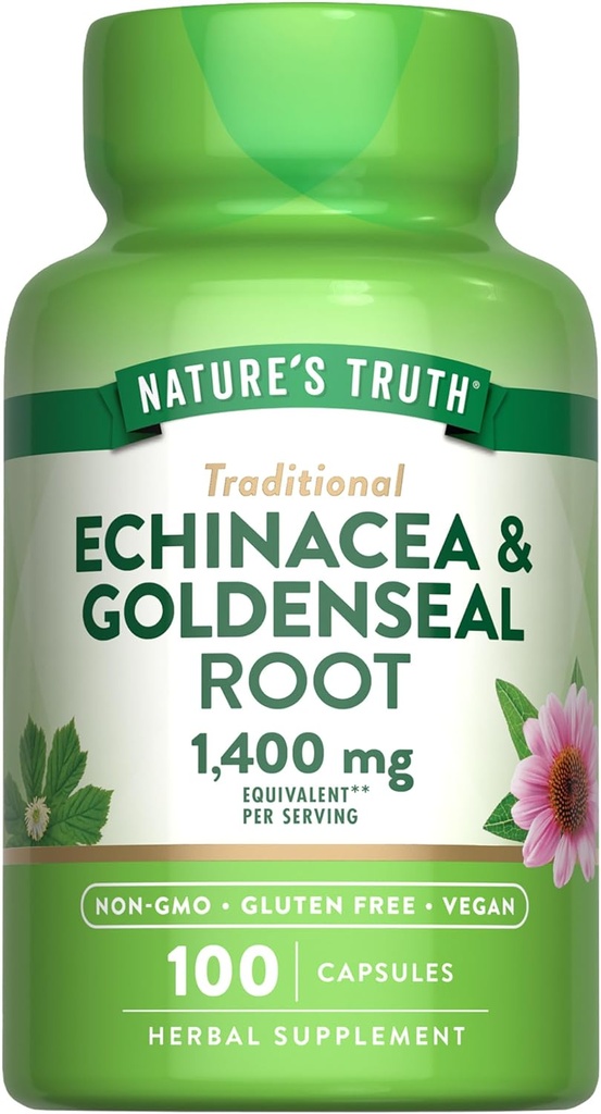 Nature's Truth Echinacea Goldenseal Capsules | 1400 mg | 100 Count | Vegan, Non-GMO & Gluten Free Supplement | Herbal Support Complex