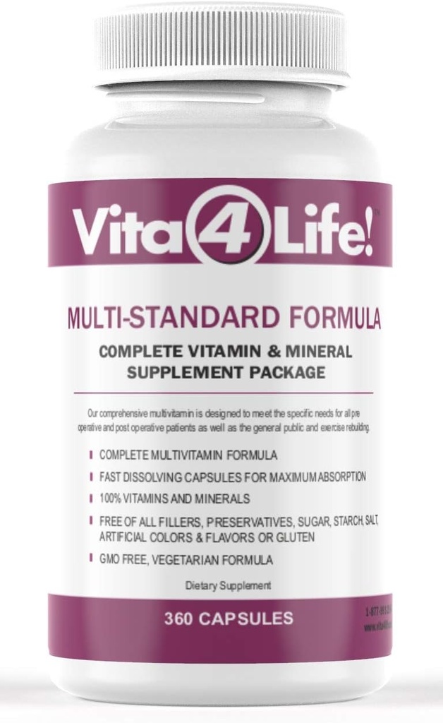 Vita4Life!® Multi-Standard Formula • Complete Vitamin & Mineral Complex • 360-Capsules • Fast-Dissolve Veggie Caps • Χωρίς πληρωτικά, ΓΤΟ, Γλουτένη, Γαλακτοκομικά • 50+ Nutrients (A-Zinc)