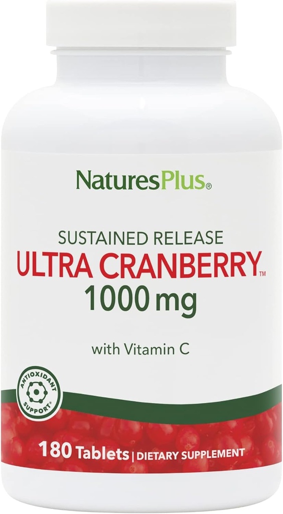 Natures Plus Ultra Cranberry 1000, Sustained Release - 1000 mg - Vitamin C ile Doğal Cranberry - Urinary Tract Health - 180 Vegetarian Tabletler (90 Hizmet)