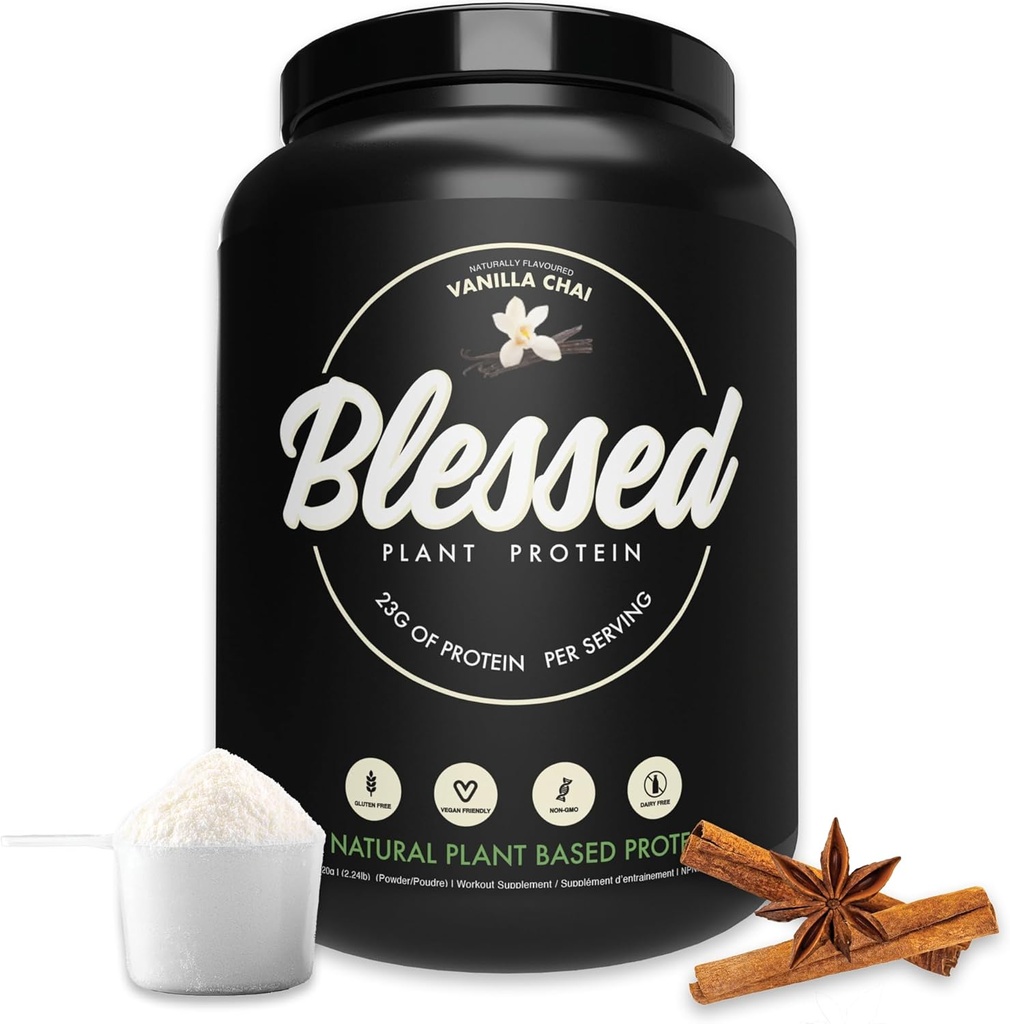 Blessed Vegan Protein Powder - Plant Based Protein Powder Meal Replacement Protein Shake, 23g of Pea Protein Powder, Dairy Free, Gluten Free, Soy Free, No Sugar Added, 30 Servings (Vanilla Chai)