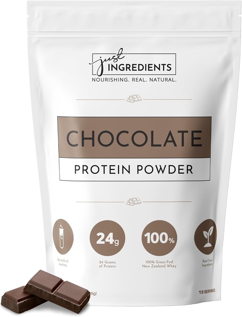 JUST INGREDIENTS protein Toz | 15 Hizmet | 24g Protein | Chocolate Flavor% 100 Grass-Fed, Non-Denatured Whey | Organik Tüm Gıda Malzemelerden Beş Farklı Kaynak