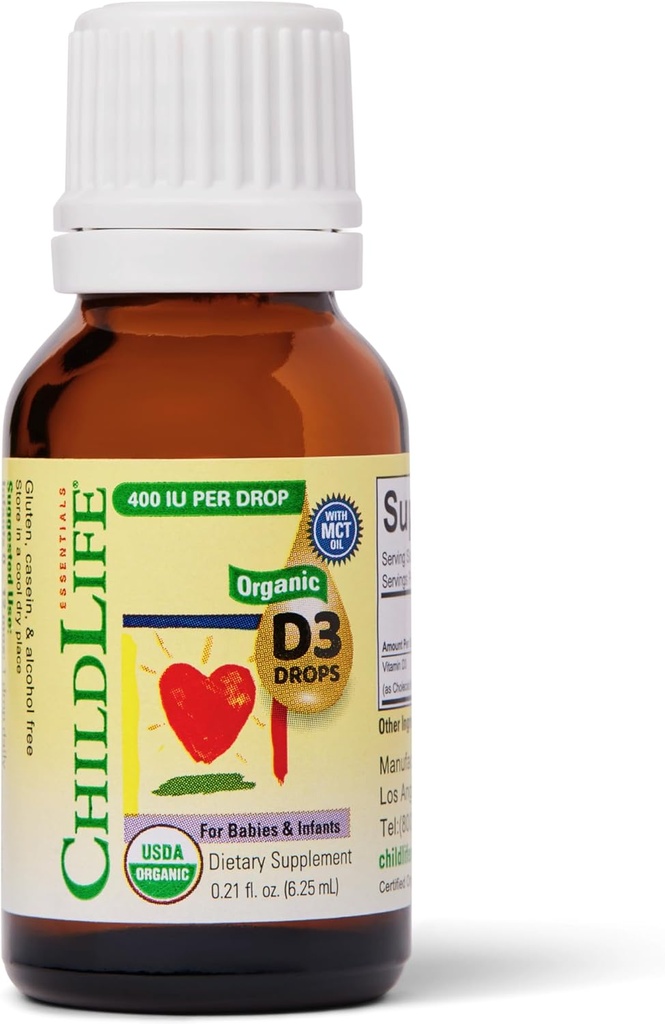 ÇOCUKLIFE Essentials Organic D3 Bebek ve Yeni doğanlar için damlalar - Bebek Vitamini D Drops, 400 IU per Liquid Drop, Immune & Bone Health Support, USDA Organic, Flavorless - 0.21 Fl Oz (1 Pack)