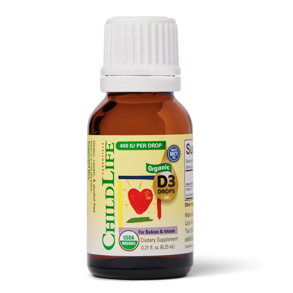 ÇOCUKLIFE Essentials Organic D3 Bebek ve Yeni doğanlar için damlalar - Bebek Vitamini D Drops, 400 IU per Liquid Drop, Immune & Bone Health Support, USDA Organic, Flavorless - 0.21 Fl Oz (1 Pack)
