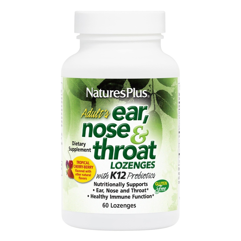 Natures Plus Yetişkin's Ear Nose Throat Lozenge with K12 Probiyotiks - 60 Lozenges - Natural Tropikal Cherry Berry Flavor - Supports Ear, Nose and Throat ve Immune Function - Gluten-Free - 30 Hizmet