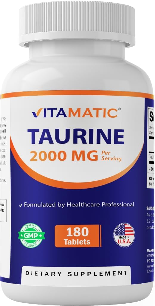 Vitamatic Taurine 2000 mg Vegetarian Tabletler, 180 Kont, Non-GMO, Gluten Free