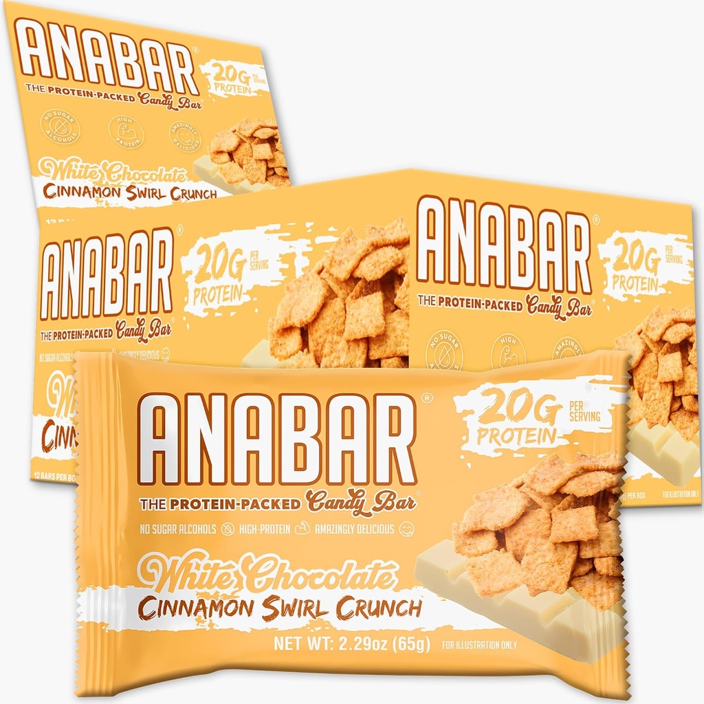 FINAL BOS PERFORMANCE ANABAR Anabar Protein Bar, Whole Food Performance Amazing Tasting Real Food, No Fillers, 21 Grams of (12 Bars) (White Chocolate Cinnamon Swirl Crunch)