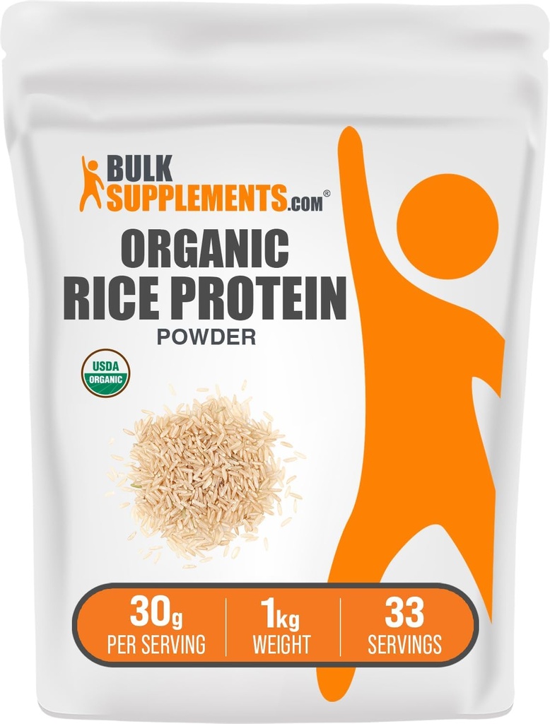 BulkSupplements.com Βιολογική πρωτεΐνη ρυζιού σε σκόνη - Vegan Plant Protein, Unflavored - Vegan & Gluten Free, 30g ανά Σερβίρισμα, 1kg (2,2 lbs) (πακέτο των 1)