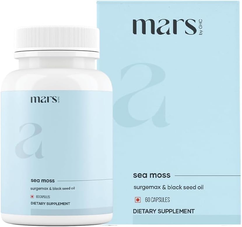 Mars Sea Moss Caps Cerrah Natural (60N) | 84 Essential Minerals ile Paketlendi | Siyah Tohum Yağı, Cerrahmax & Vitamin D3 | Genel Well-Being - 1 Paket
