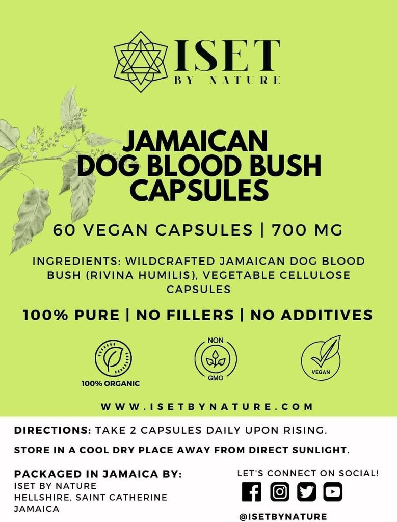 Iset By Nature Jamaican Dog Blood Bush Capsules 1400 mg - Kadınlar için Hormon Denge ve Kavramı Desteklemek, Organik Jamaika Köpek Kan Herb ile Psişi - 60 Capsules, Vegan