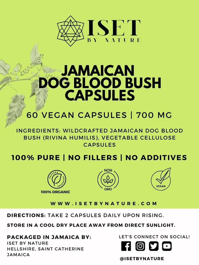 Iset By Nature Jamaican Dog Blood Bush Capsules 1400mg - Fertility Supplements for Women to Support Hormone Balance & Conception, PCOS Relief with Organic Jamaican Dog Blood Herb - 60 Capsules, Vegan