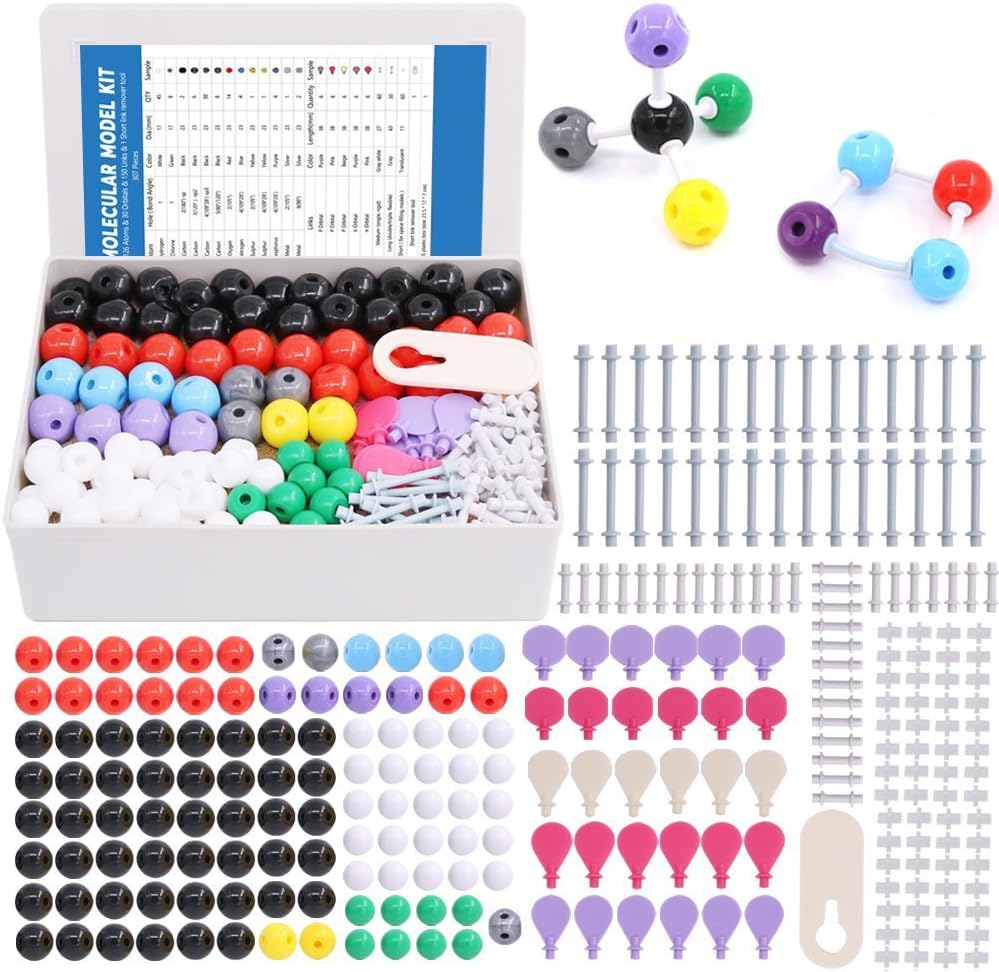 Organik ve Inorganik Kimya için 307 Bilgisayarlı Moleküler Model Kit - Kimya Moleküler Model Öğrenci ve Öğretmen Setleri - 126 Atom & 30 Orbitals & 150 Links & 1 Kısa Link Rer Tool
