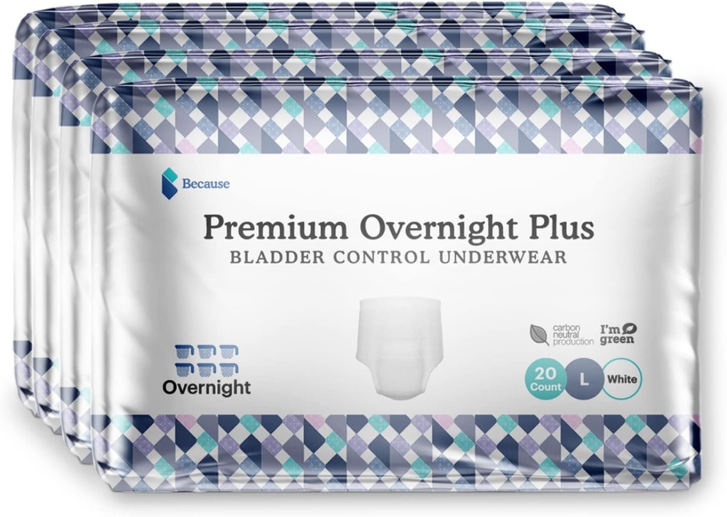 Çünkü Uniseks Premium gece Plus Pull Up Underwear - Extremely Absorbent, Soft & Comfortable Nighttime Leak Protection - White, XX-Large - Absor 6 Cups - 10 Count