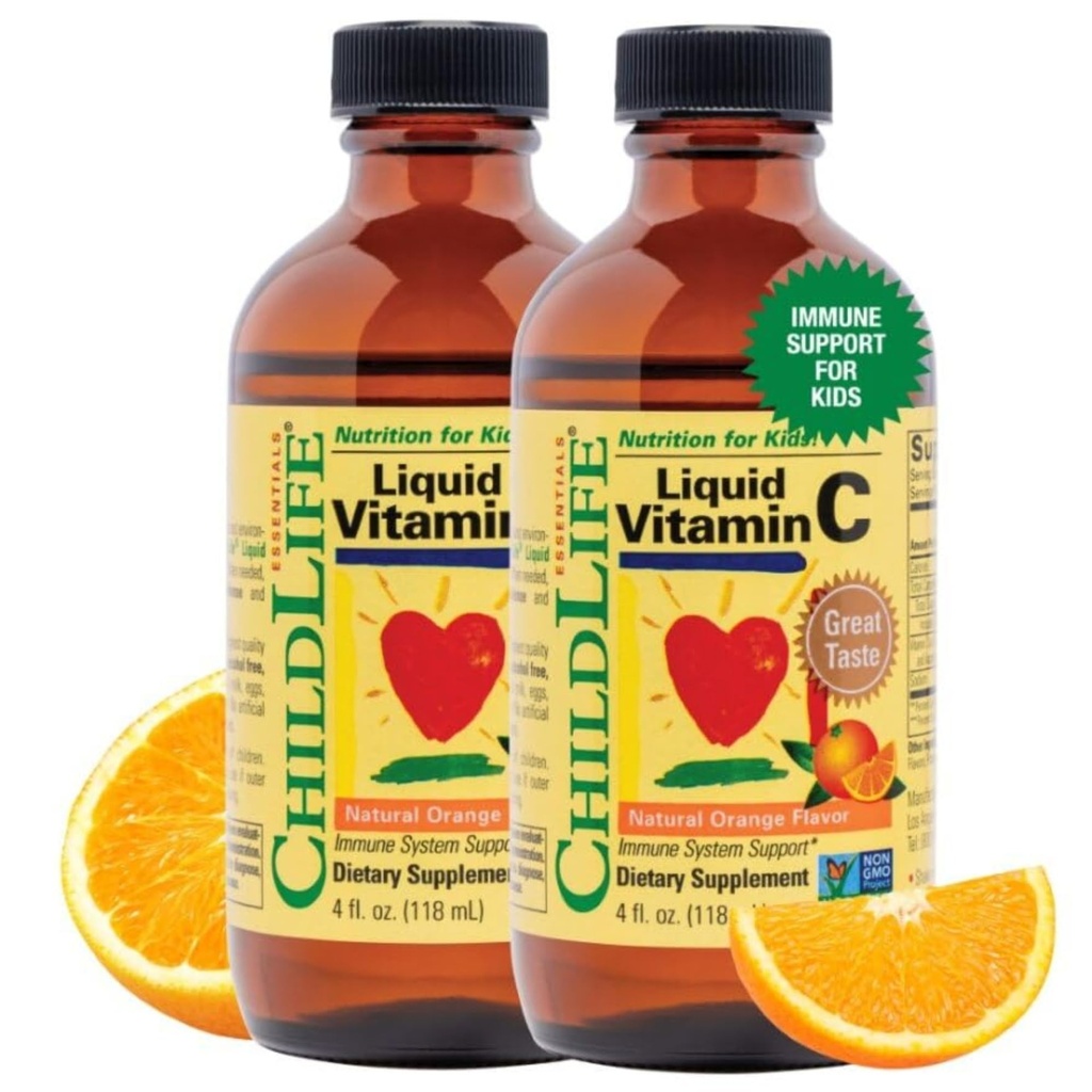 ÇOCUKLIFE ESSENTIALS Sıvı Vitamin C - Çocuklar için Saf Vitamin C Sıvı Supplement, Immune System Support, Natural Orange Flavor, 4 Fl Oz (Pack of 2)