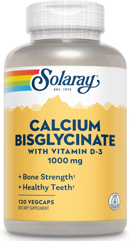 Solarayuba Bisglycinate 1000 mg with Vitamin D-3, Chelated Food Supplement for Bone Strength andhealth Teeth Support, Geliştirilmiş Abhidrorpsiyon ve Digest, 30 Hizmet, 120 VegCaps