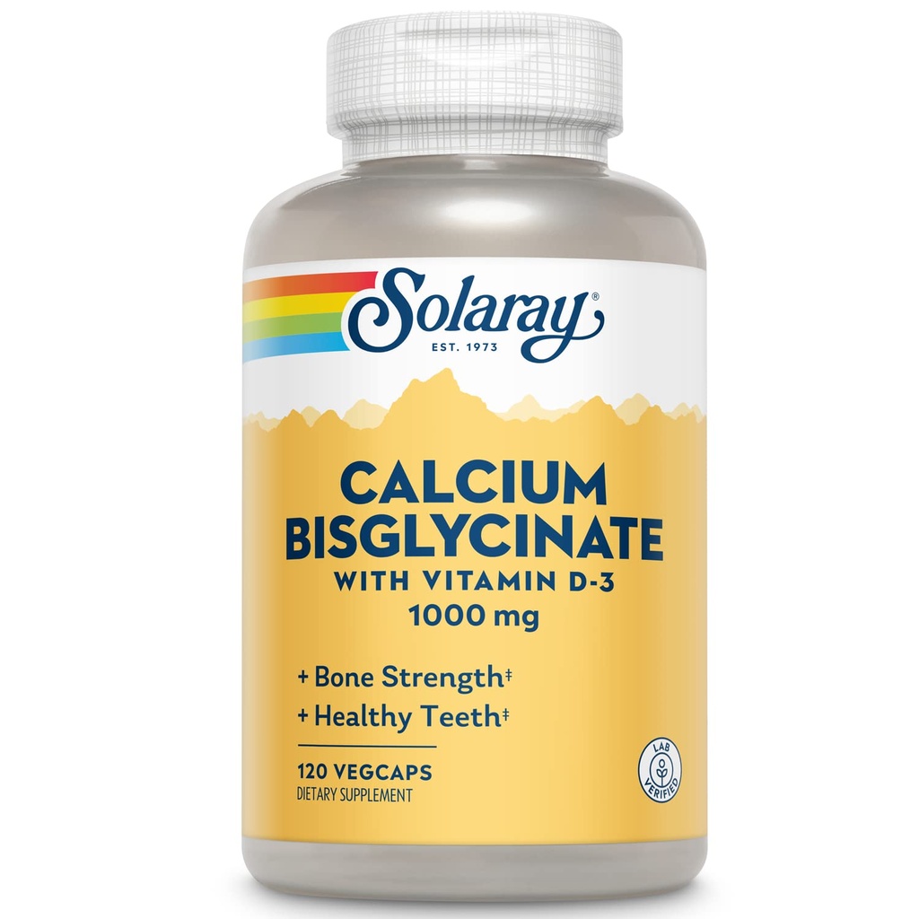 Solarayuba Bisglycinate 1000 mg with Vitamin D-3, Chelated Food Supplement for Bone Strength andhealth Teeth Support, Geliştirilmiş Abhidrorpsiyon ve Digest, 30 Hizmet, 120 VegCaps