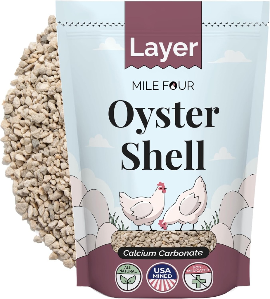 Tavuklar için Dört Oyster Shell - Tavuklar için Gıda Supplement, 100% Doğal Limestoneba Karbonat, Güçlü Yumurta kabuğu & Bonejp, 4 lbs