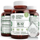 Doğal Nutra Vitamin B12 1000 mcg, Kalp ve Sinir Sağlığı, Cobalamin B12 Tamam, Kalsiyum Phosphate, Metabolism Health, Optimal Abhidrasyon, Gluten Free, Sugar Free, 100 Vegan Tabletler
